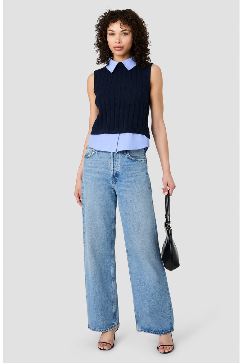 Aleyna Ribbed Sweater Vest, Alternate, color, ALEYNA KNIT W/ COMBO POPLIN