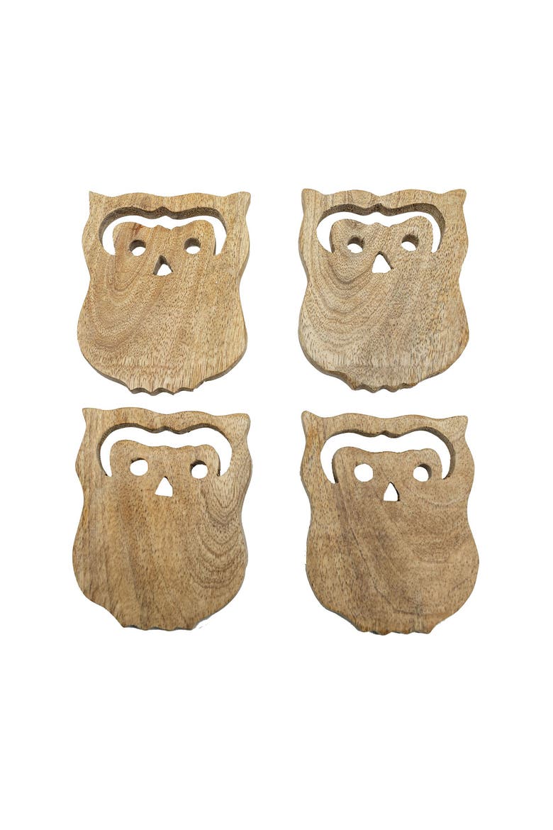 Owl Coasters 4" x 4" Set of 4, Alternate, color, Beige