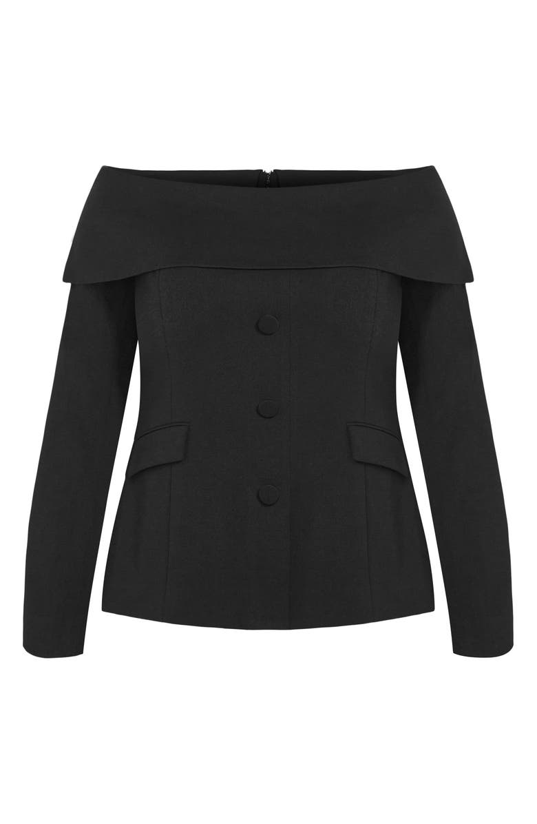 City Chic Phoenix Off the Shoulder Blazer, Alternate, color, Black