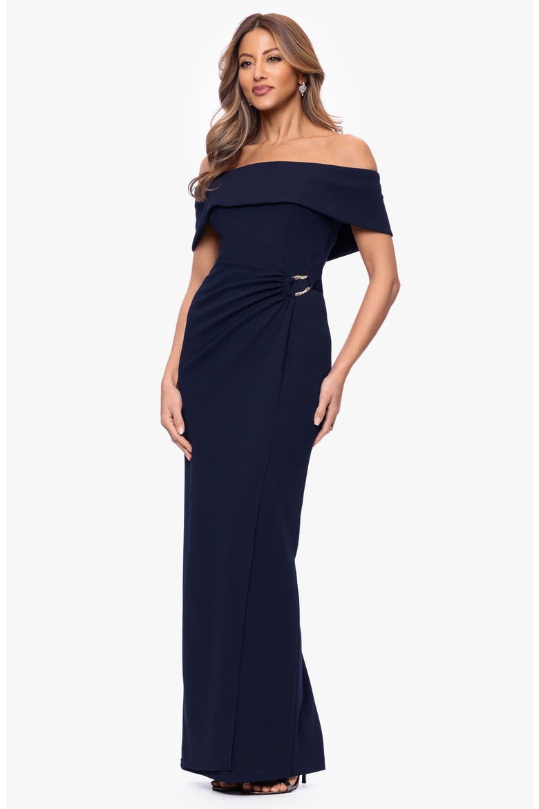 Off the Shoulder Scuba Crepe Gown, Alternate, color, NAVY
