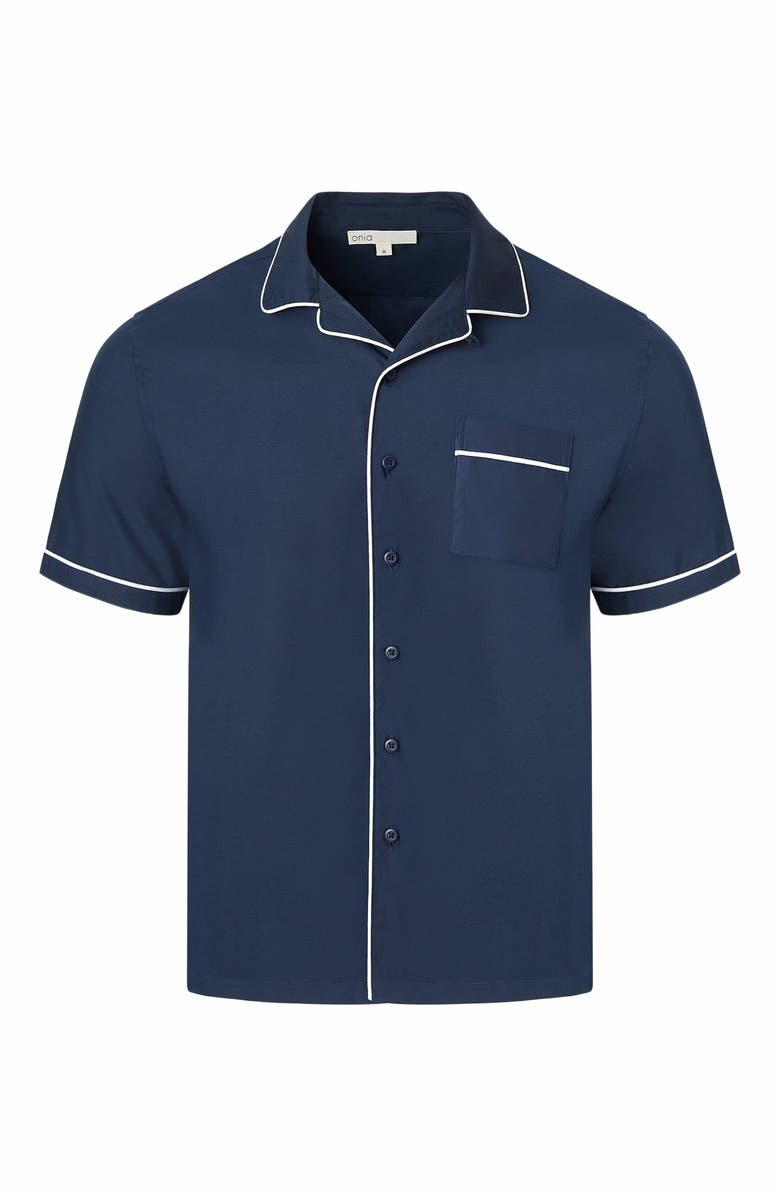 Onia Piped Tencel Convertible Vacation Shirt, Alternate, color, Deep Navy/White