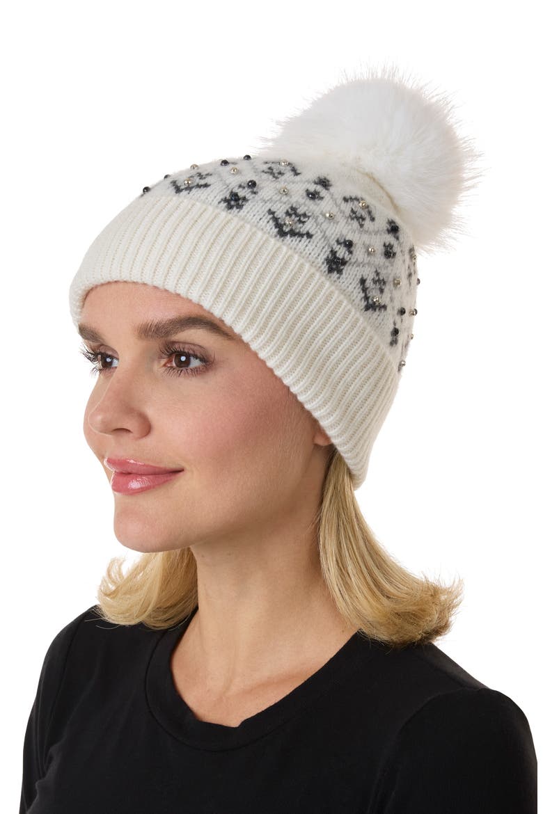 Fair Isle Beaded Cashmere Beanie, Alternate, color, IVORY