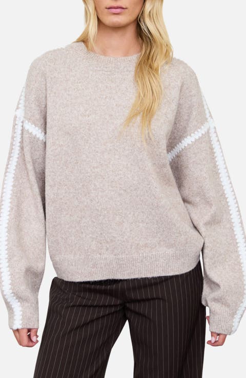 Marled Contrast Stitch Crewneck Sweater