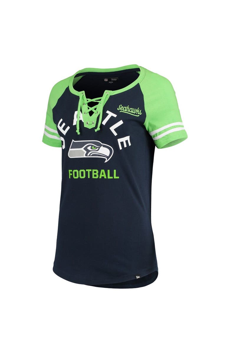 New Era Women's New Era College Navy Seattle Seahawks Lace-Up Raglan T-Shirt, Alternate, color, 