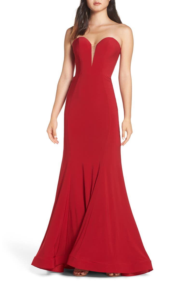 Mac Duggal Bustier Trumpet Gown, Main, color, RED