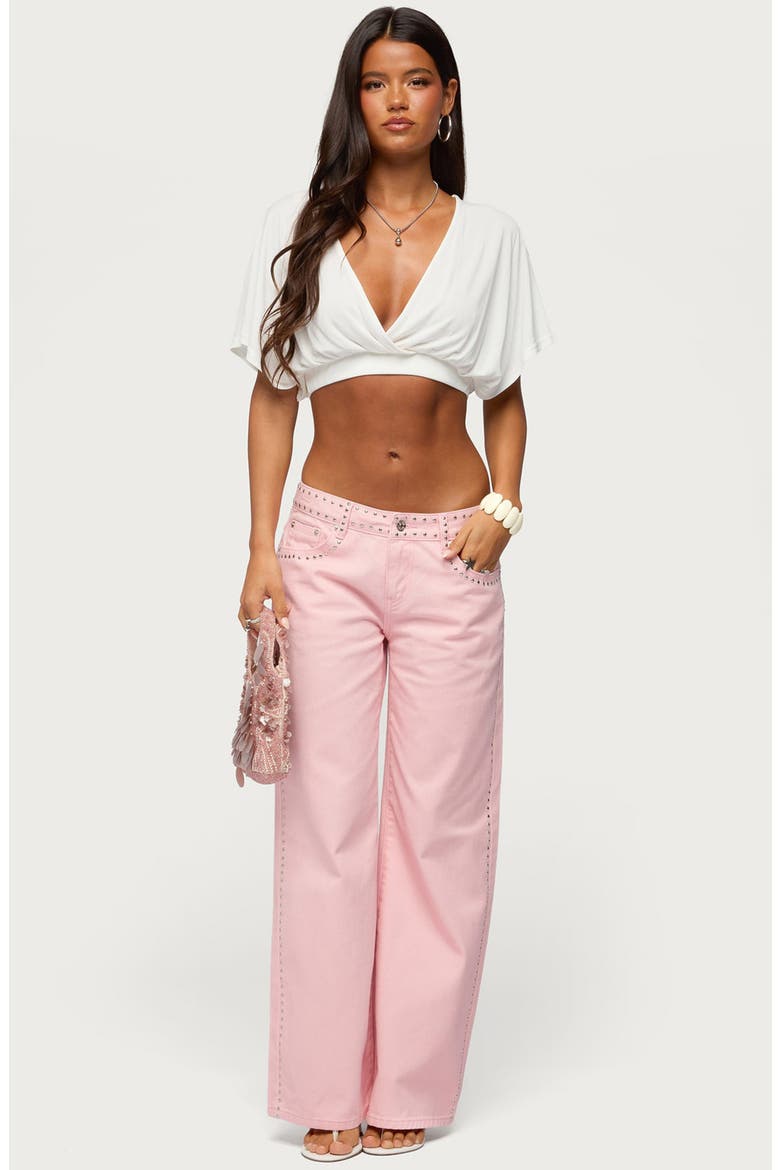 Quincy Studded Low Rise Baggy Jeans, Alternate, color, LIGHT-PINK