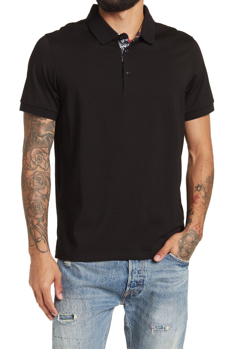 Contrast Trim Knit Polo, Main, color, BLACK