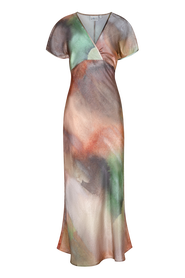 Untitled in Motion Mylon Silky Flutter Sleeve Midi Dress