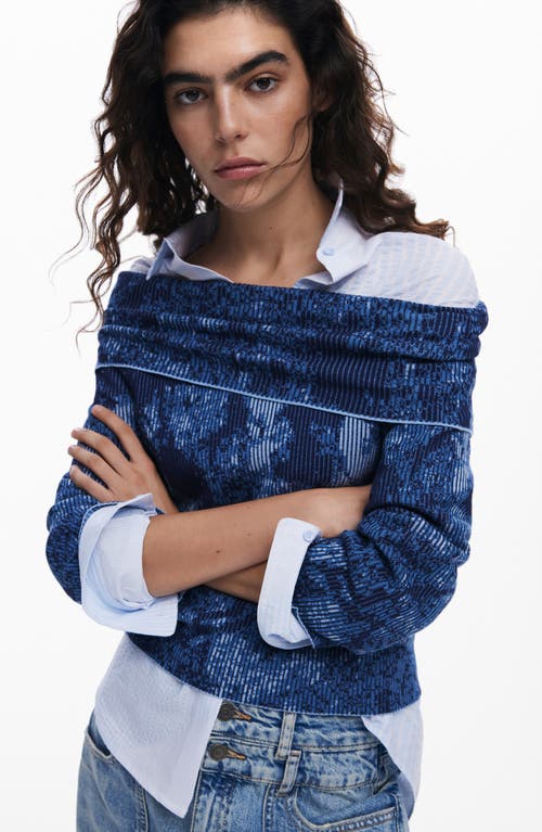 Desigual Off The Shoulder Sweater In Dark Blue