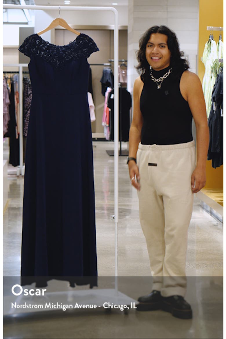 Jersey Gown with Full Skirt and Lace Detail Top video