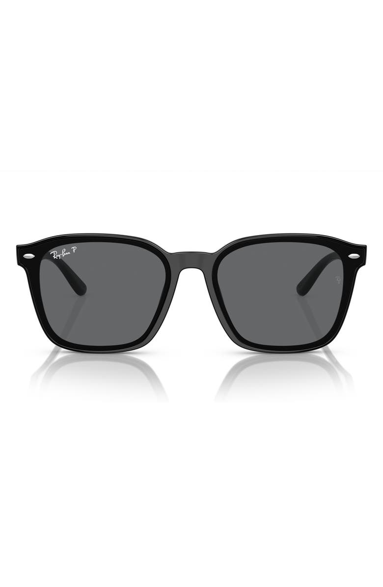 Ray-Ban 66mm Polarized Oversize Square Sunglasses, Main, color, Black / Dark Grey Polar