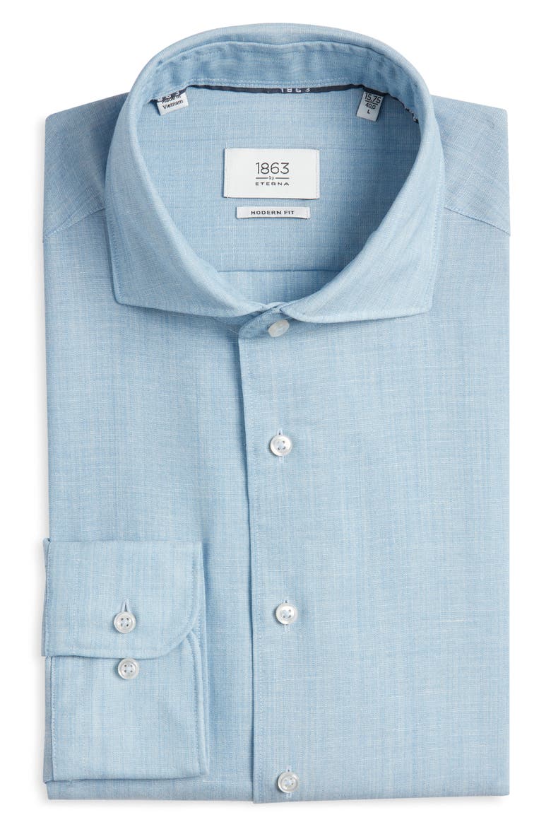 Soft Luxury Modern Fit Wool & Linen Non-Iron Dress Shirt, Alternate, color, SKY