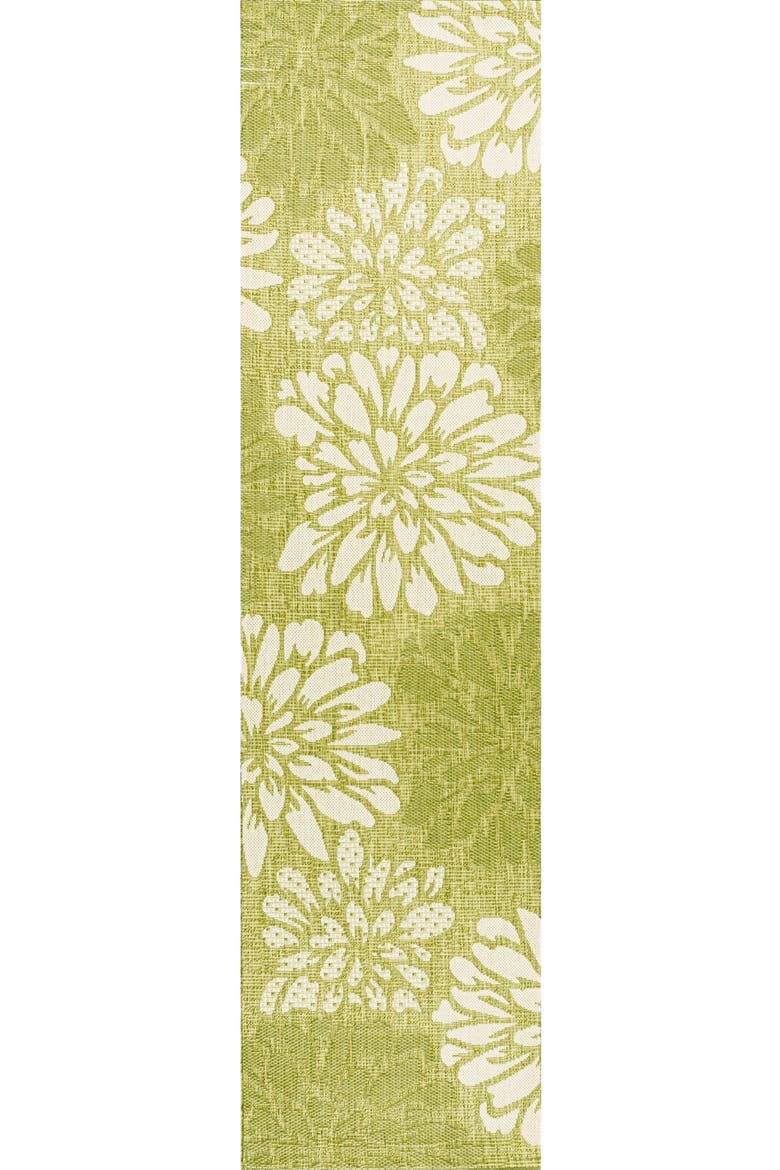 Zinnia Modern Floral Textured Weave Indoor/Outdoor Area Rug, Alternate, color, Green/Cream