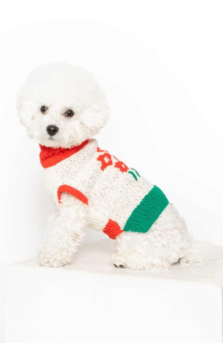 the furryfolks Flower Turtleneck Pet Sweater, Alternate, color, Red