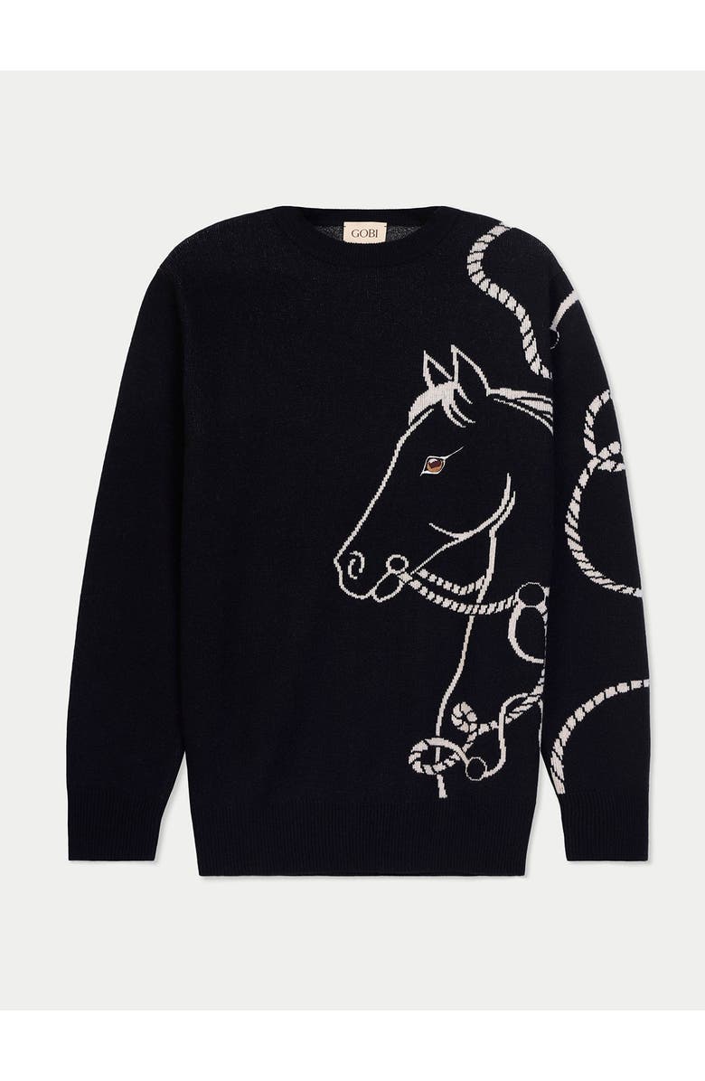 Gobi Cashmere Cashmere Horse Jacquard Sweater, Main, color, Black