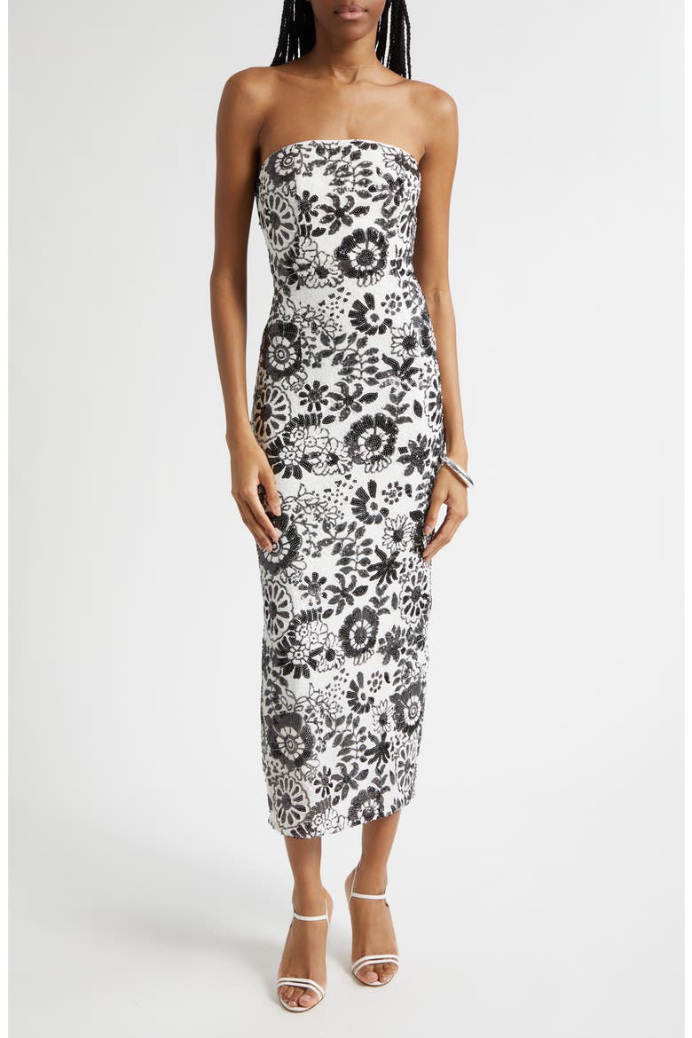 Bonnie Sequin Strapless Sheath Dress, Main, color, BLACK SEQUIN COMBO