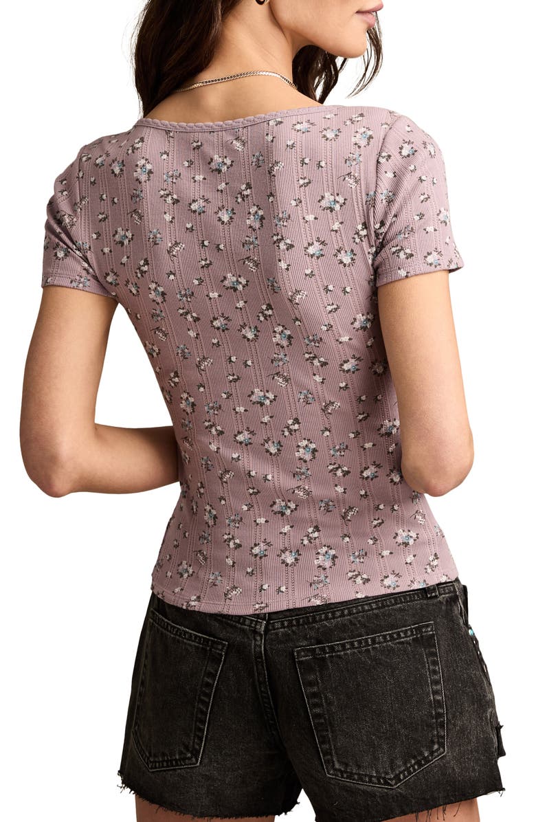 Lucky Brand Floral Pointelle Square Neck T-Shirt, Alternate, color, Mauve Floral