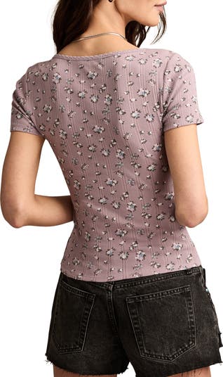 売れ筋商品|||ラッキーブランド カットソー トップス レディース Pointelle Tee Mauve Floral Lucky Brand Floral Pointelle Square Neck T-Shirt | Nordstrom