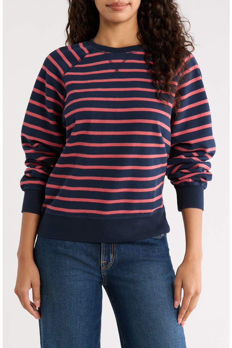 Cloud 9 Reversible Striped Crewneck Sweatshirt, Main, color, TWILIGHT AND DUSK ROSE STRIPE