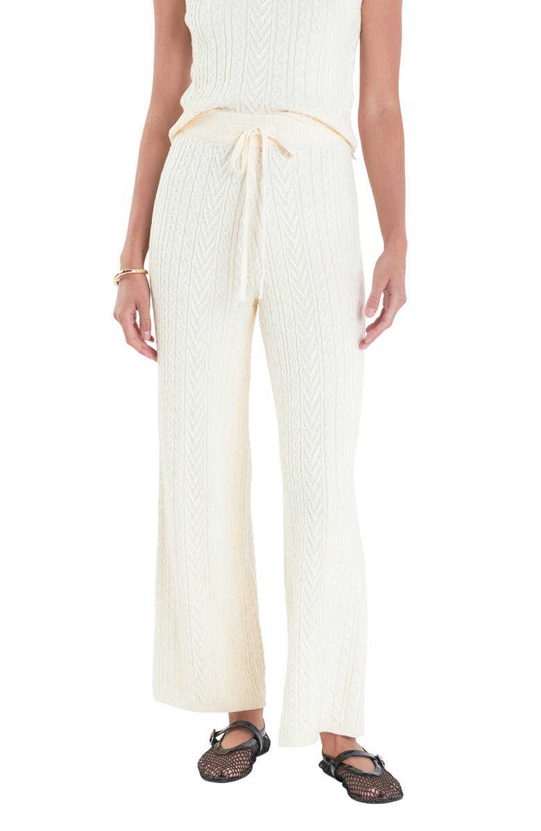 English Factory Tie Waist Cable Stitch Pants, Alternate, color, Ivory