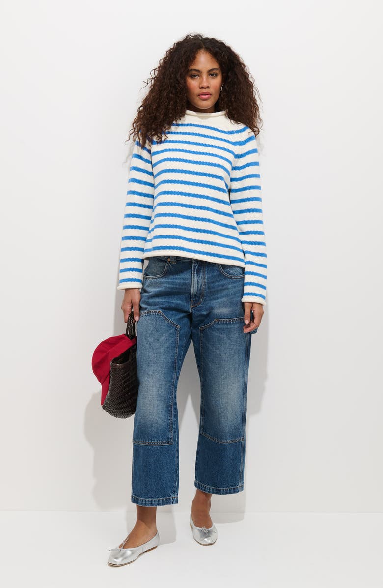 Alex Mill Eastport Stripe Roll Neck Sweater, Alternate, color, Sea Salt / Ultramarine