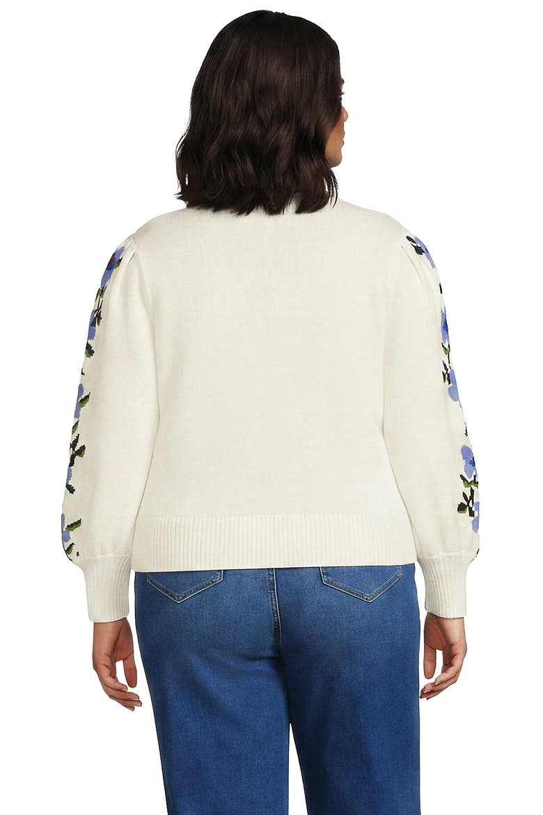 Plus Size Drifter Puff Sleeve Jacquard Crew Neck Sweater, Alternate, color, Ivory/Blue Floral