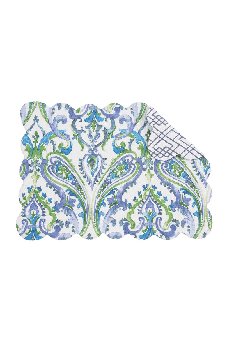 Juliet Quilted Reversible Bright Paisley Placemats Set of 6 13" x 19", Main, color, Blue