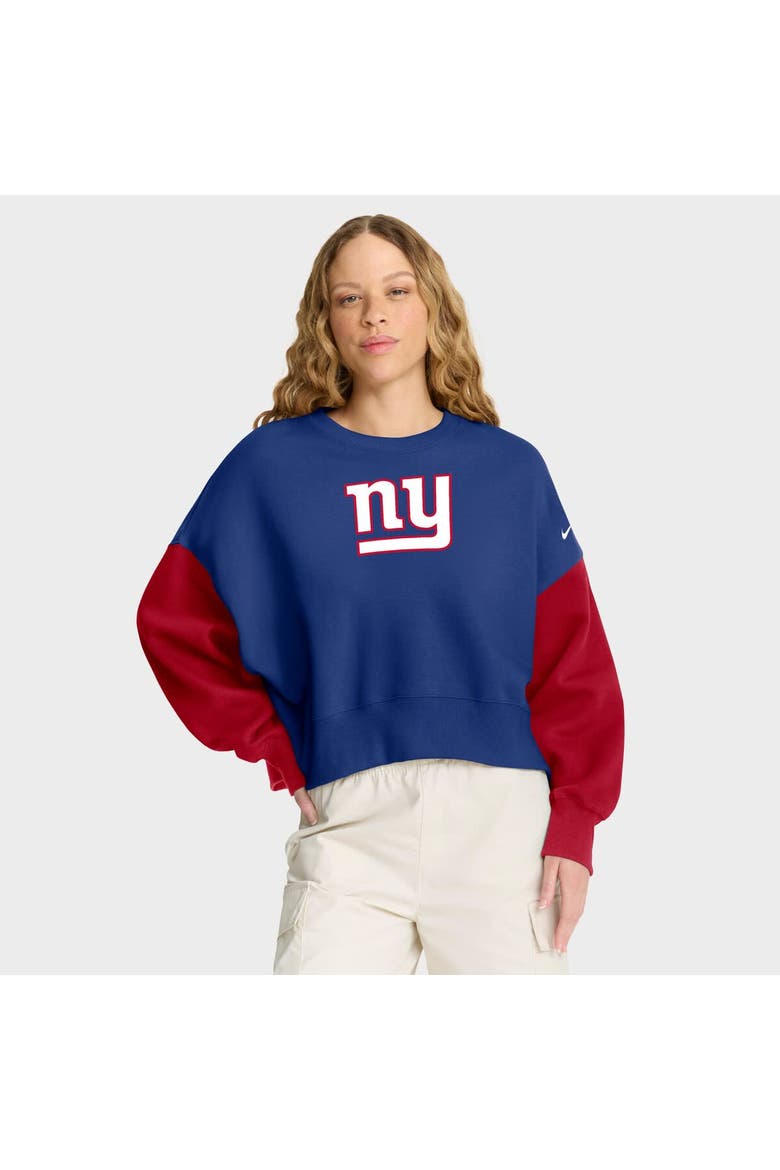 Women's Nike Royal New York Giants Oversized Color-Block Pullover Sweatshirt, Main, color, Royal