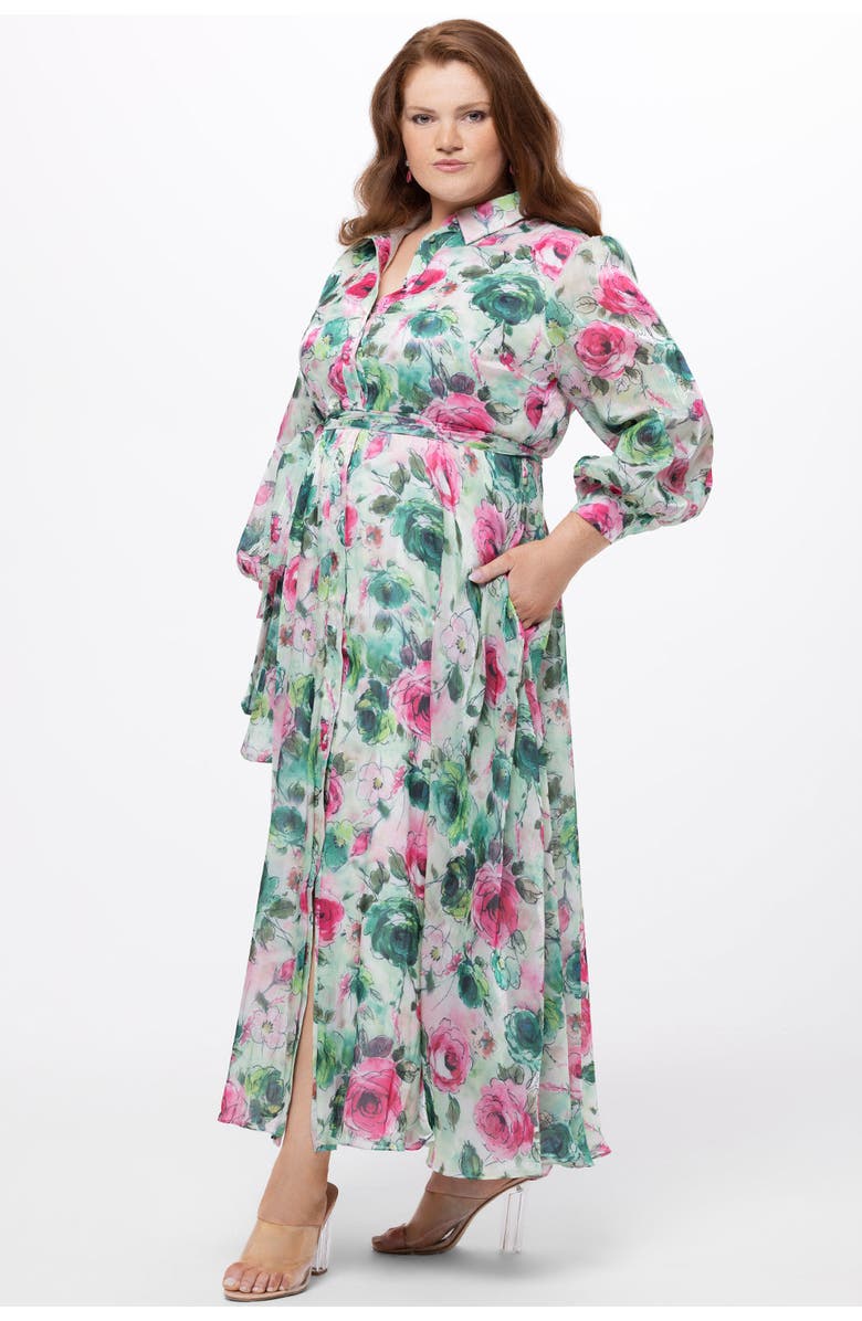 Celebrations by Sydney's Closet Long Sleeve Floral Button Down Plus Size Dress, Main, color, Floral