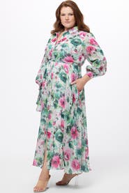 Celebrations by Sydney's Closet Long Sleeve Floral Button Down Plus Size Dress