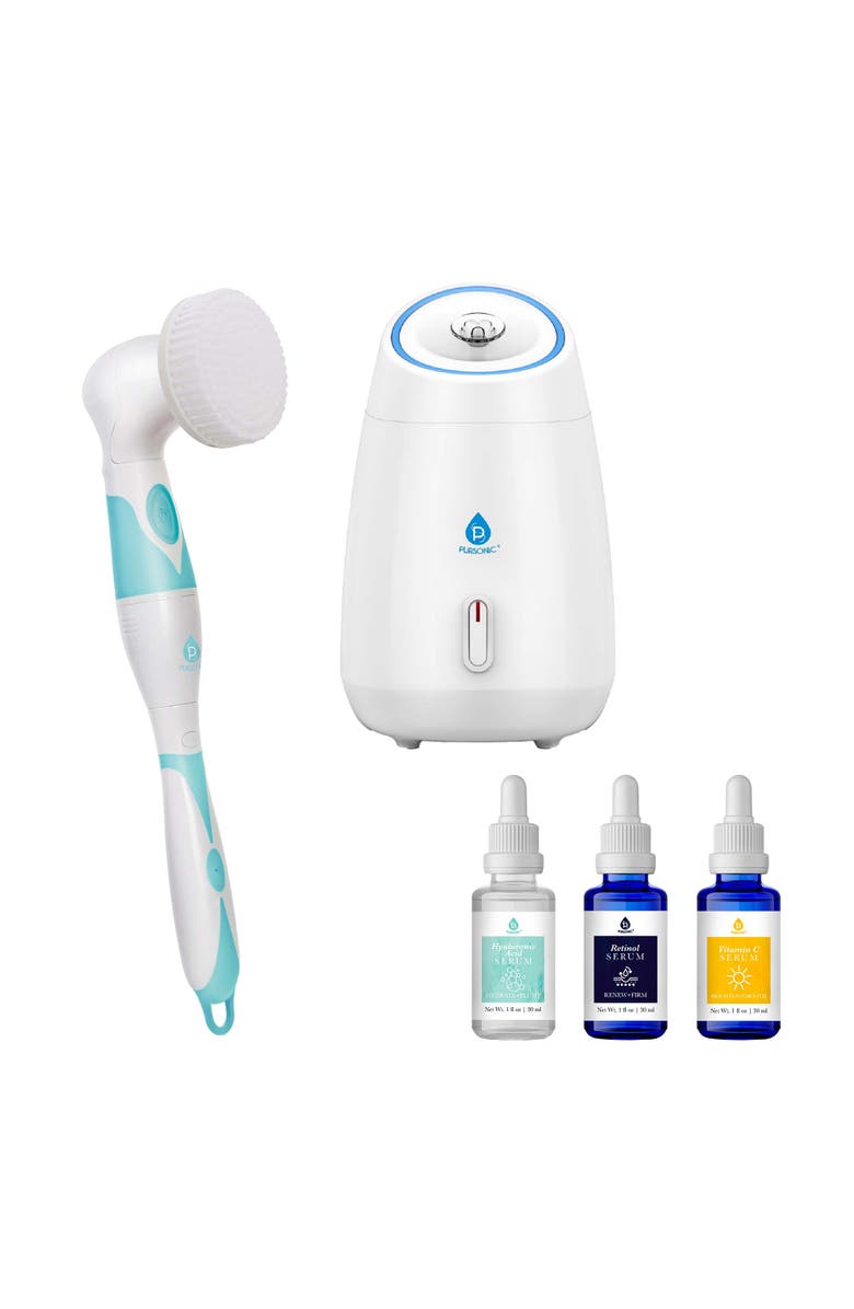PURSONIC Complete Spa & Skincare Bundle Facial Steamer, Cleansing Brush, and Anti-Aging Serum Set, Main, color, Multicolor