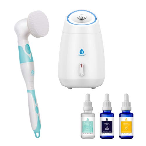 Pursonic Complete Spa & Skincare Bundle Facial Steamer, Cleansing Brush, And Anti-aging Serum Set In Multicolor