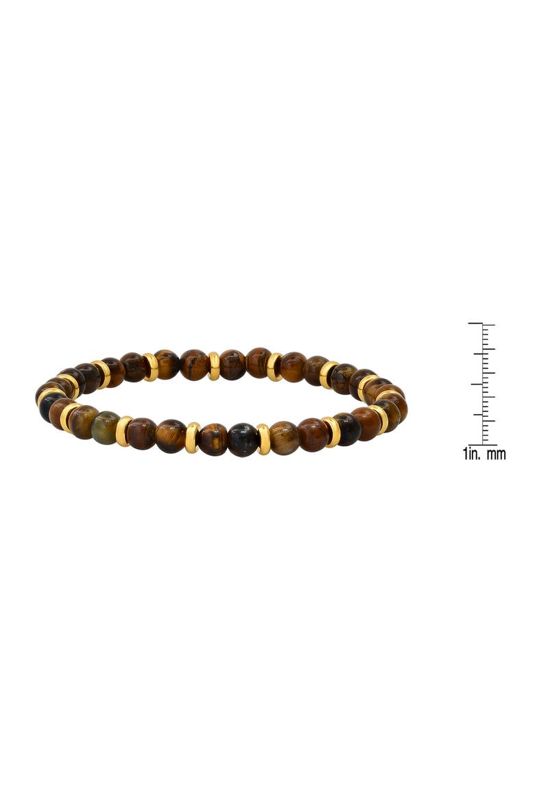 Men's 18K Gold Plated Tiger's Eye Beaded Stretch Bracelet, Alternate, color, BROWN/ YELLOW