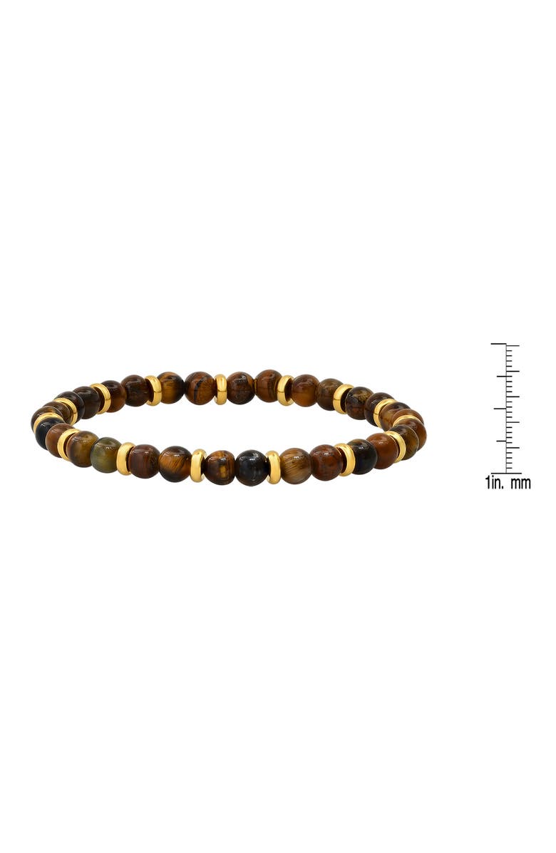 HMY JEWELRY Men's 18K Gold Plated Tiger's Eye Beaded Stretch Bracelet, Alternate, color, Brown/ Yellow