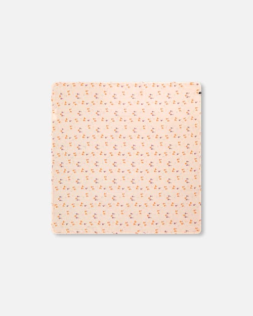 DEUX PAR DEUX DEUX PAR DEUX BABY GIRL'S PRINTED MUSLIN BLANKET PEACH WITH PEARS