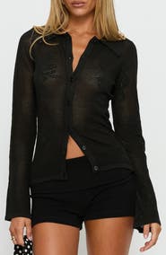 Princess Polly Marcita Floral Open Stitch Shirt