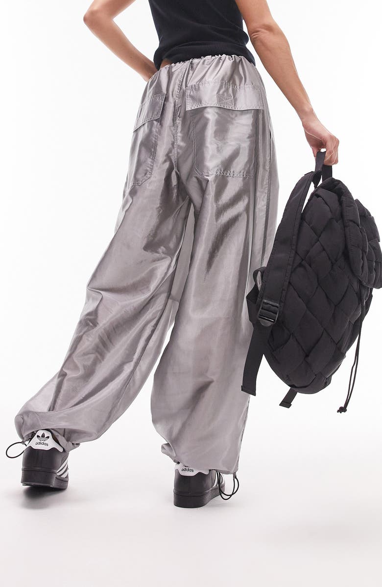 Topshop Oversize Metallic Parachute Trousers, Alternate, color, Silver