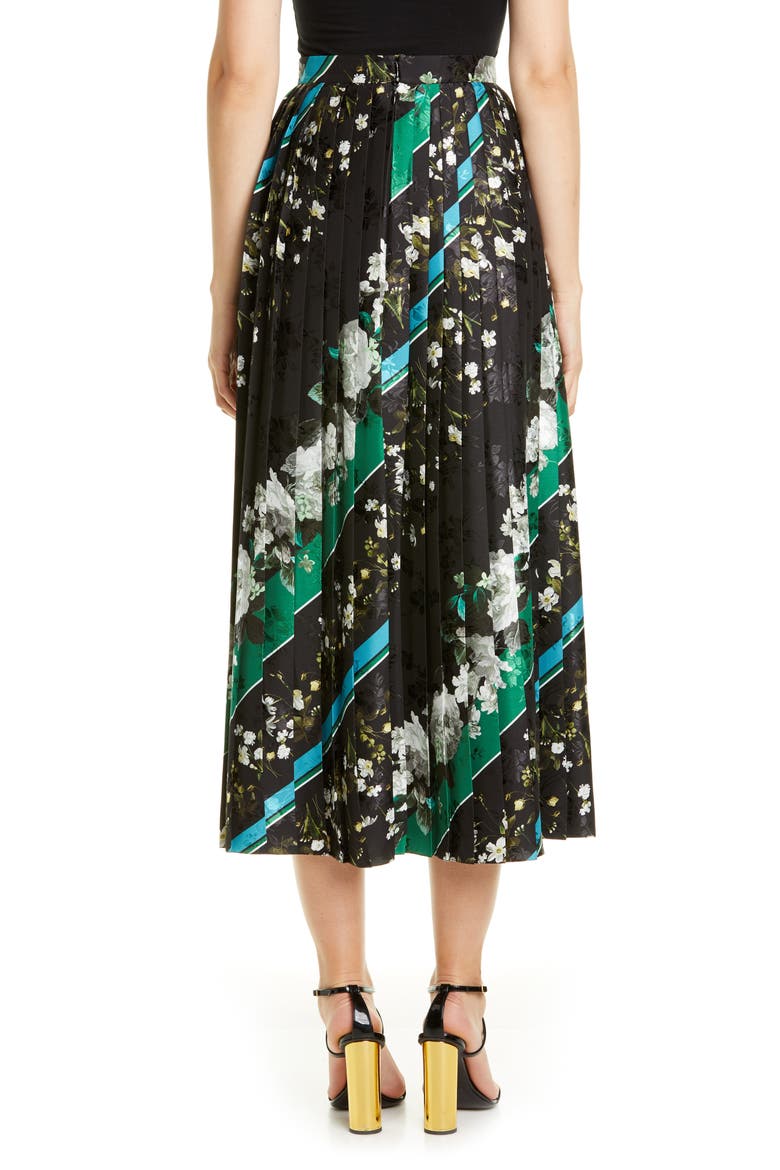 Floral Stripe Pleated Midi Skirt, Alternate, color, BLACK / WHITE