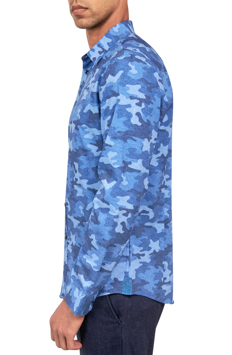 Brooklyn Brigade Slim Fit Denim Camo 4-Way Stretch Performance Long Sleeve Shirt, Alternate, color, Blue