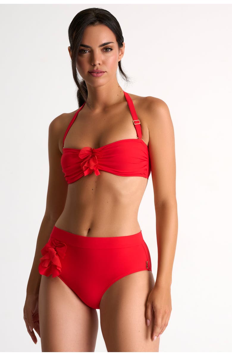 SHAN High-Waisted Bikini Bottom, Alternate, color, Red