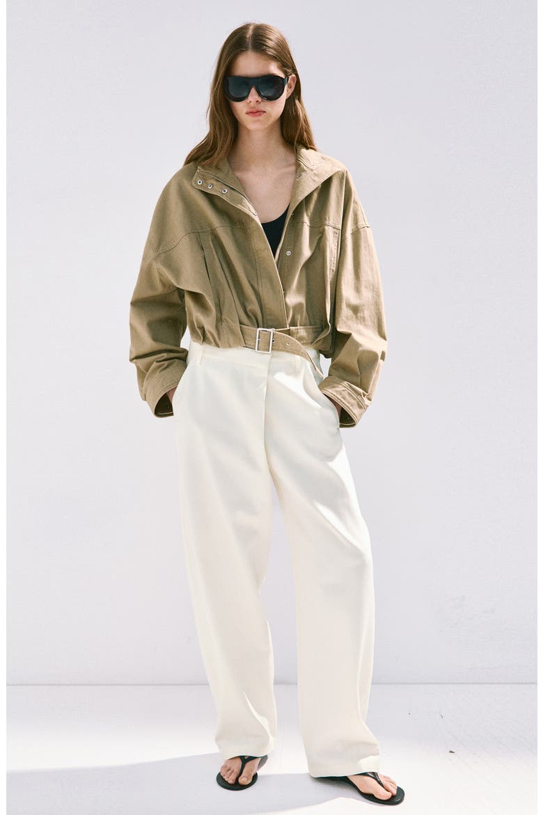 Asymmetrical Waistband Cotton Wide Leg Pants, Alternate, color, WHITE
