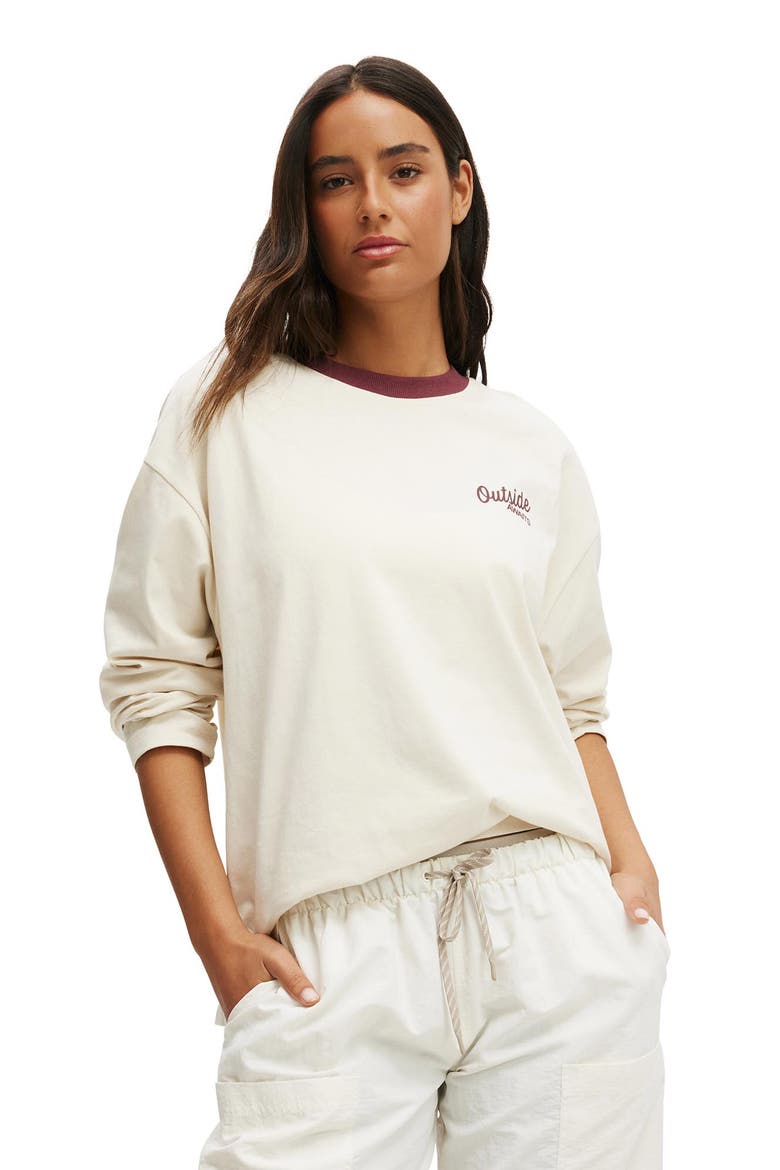 Women's Active Long Sleeve Graphic Crew, Main, color, Coconut Milk Outdoors Club