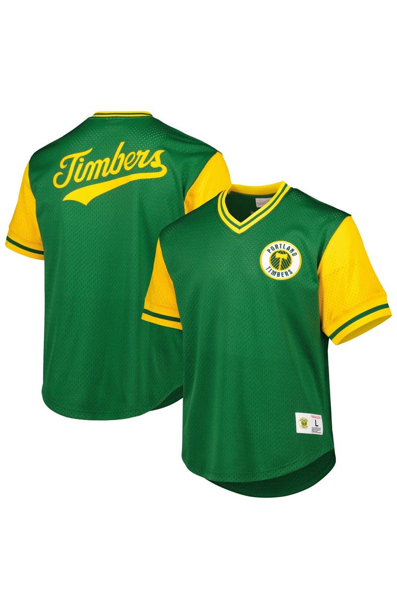 Mitchell & Ness Men's Mitchell & Ness Green Portland Timbers Mesh V-Neck T-Shirt, Main, color,