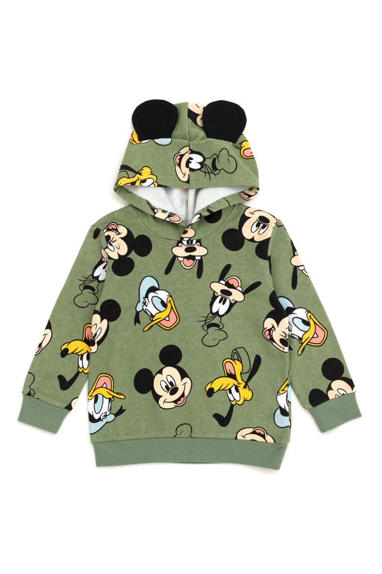 Mickey Mouse Fleece Hoodie, Main, color, Mickey Friends Green