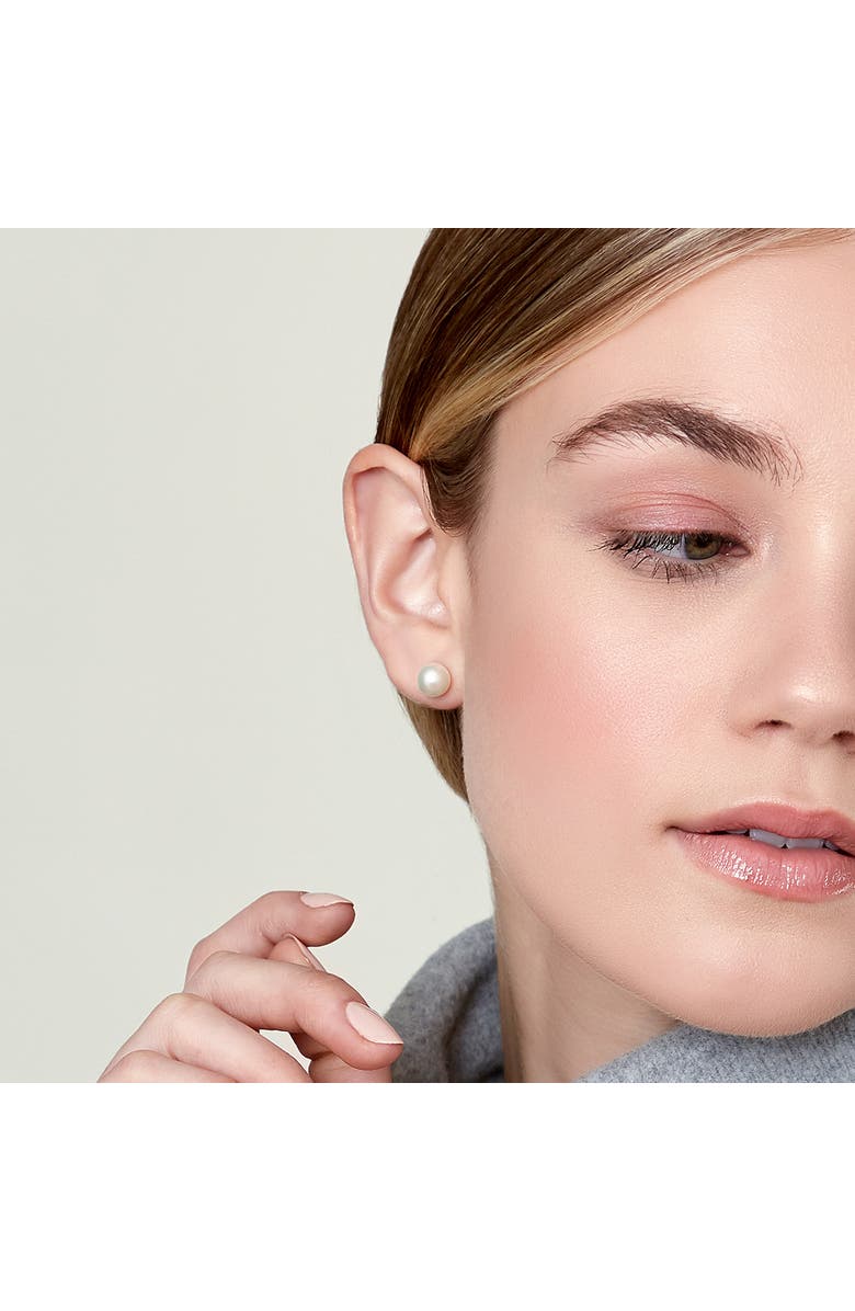 The Pearl Source Freshwater Round Pearl Stud Earrings 8mm, Alternate, color, White Pearl - Yellow Gold