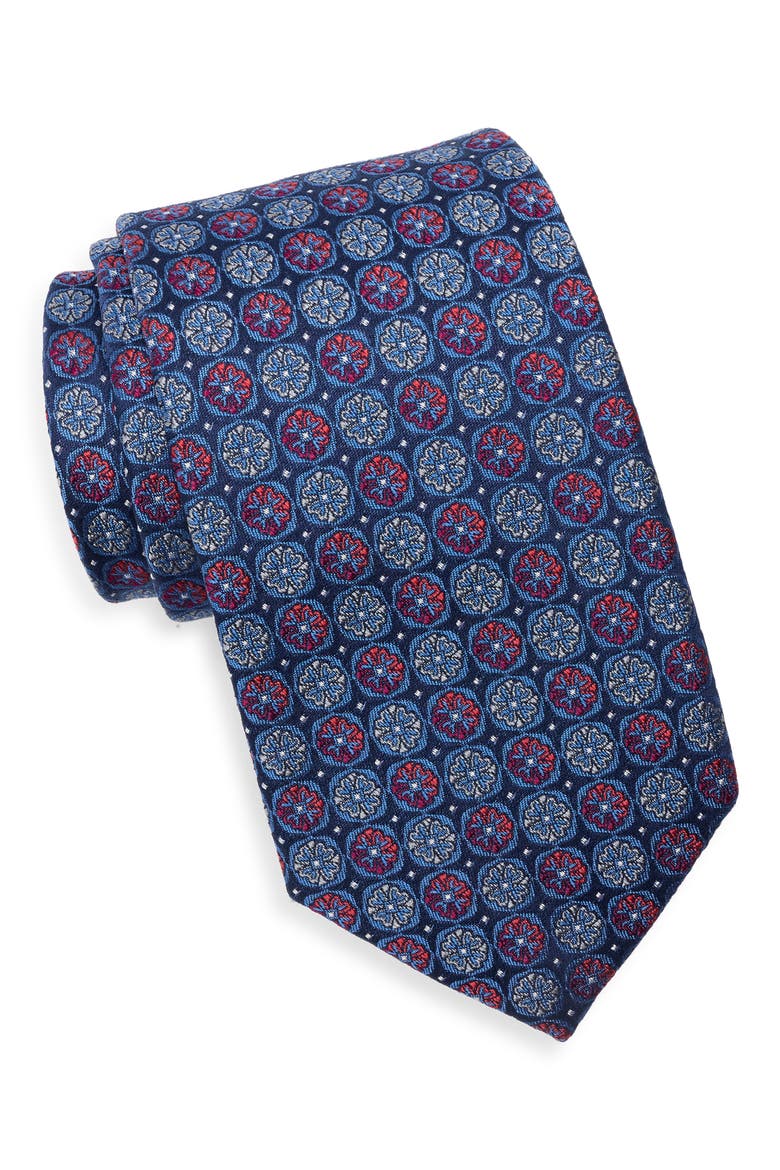 Glover Medallion Silk Tie, Main, color, RED/BLUE
