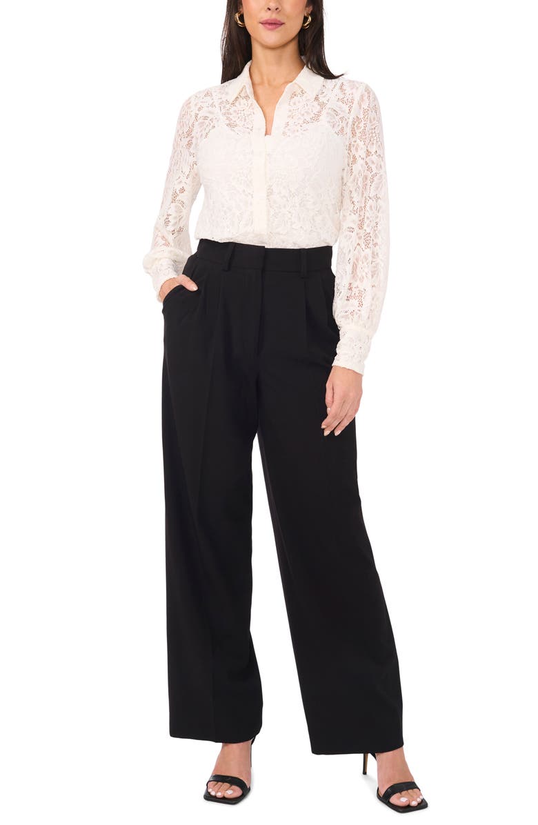 Vince Camuto Lace Button-Up Shirt, Alternate, color, New Ivory