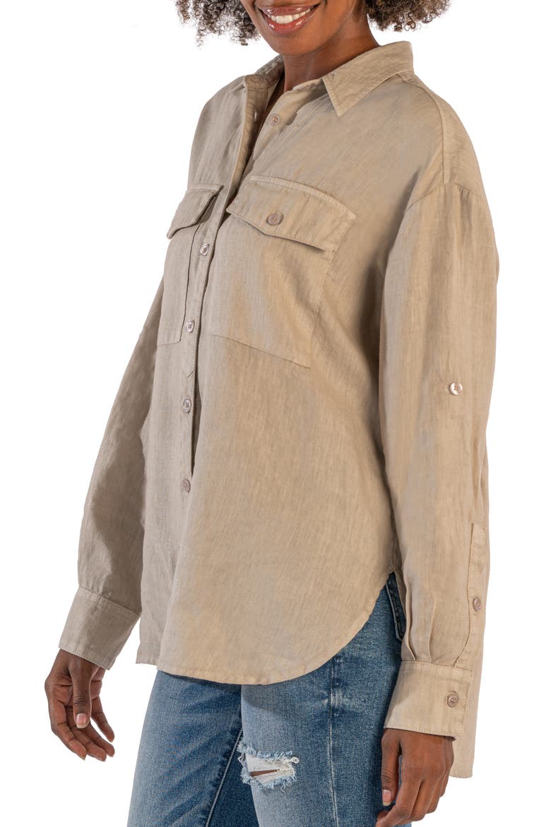 Milani Roll Sleeve Linen Button-Up Shirt, Alternate, color, STONE