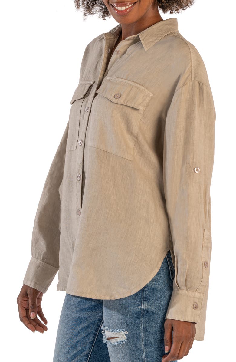 KUT from the Kloth Milani Roll Sleeve Linen Button-Up Shirt, Alternate, color,