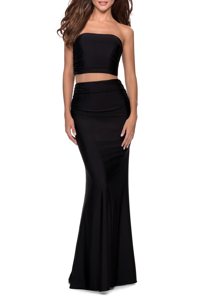 Tube Top Two Piece Long Jersey Dress, Main, color, BLACK